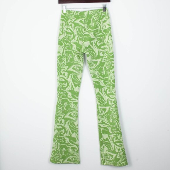 Zara Lime Green Marble Swirl Pull On Flare Pants Retro Hippie Womens Size Small - Picture 6 of 7